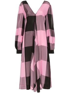 Ganni Pink and Black Check Midi Dress